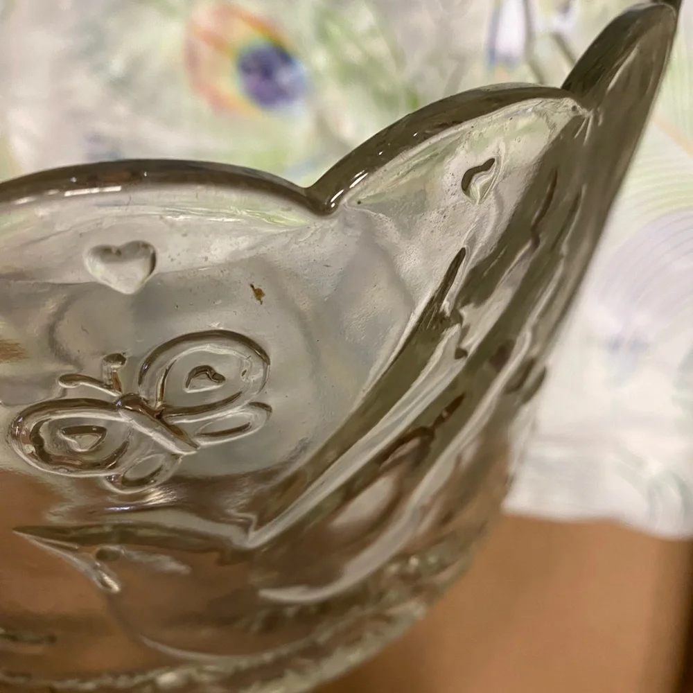 Glass Punch Bowl with Doves and Butterfly Motif Wedding Engagement Formal